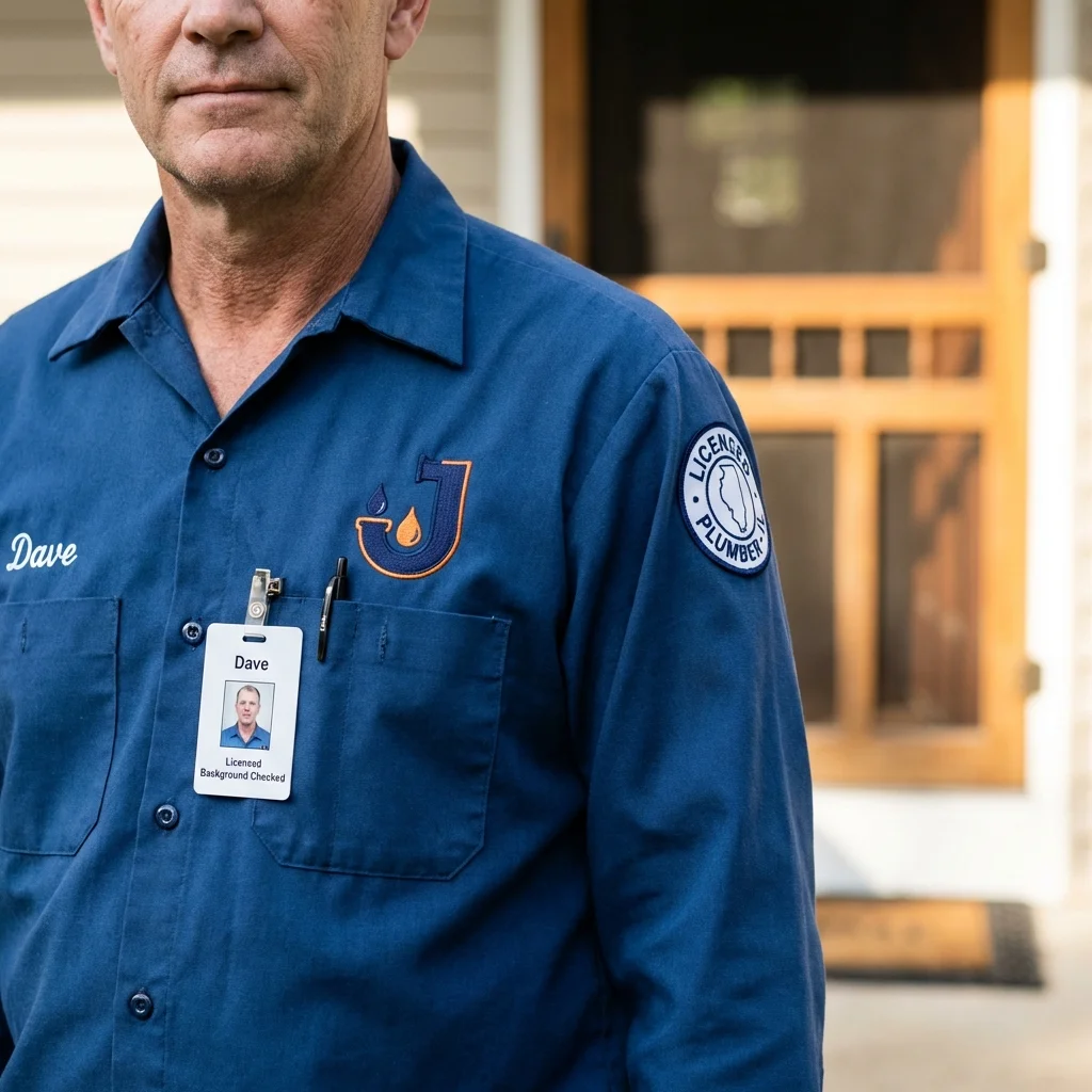 Licensed plumber showing ID badge in Landrum, SC