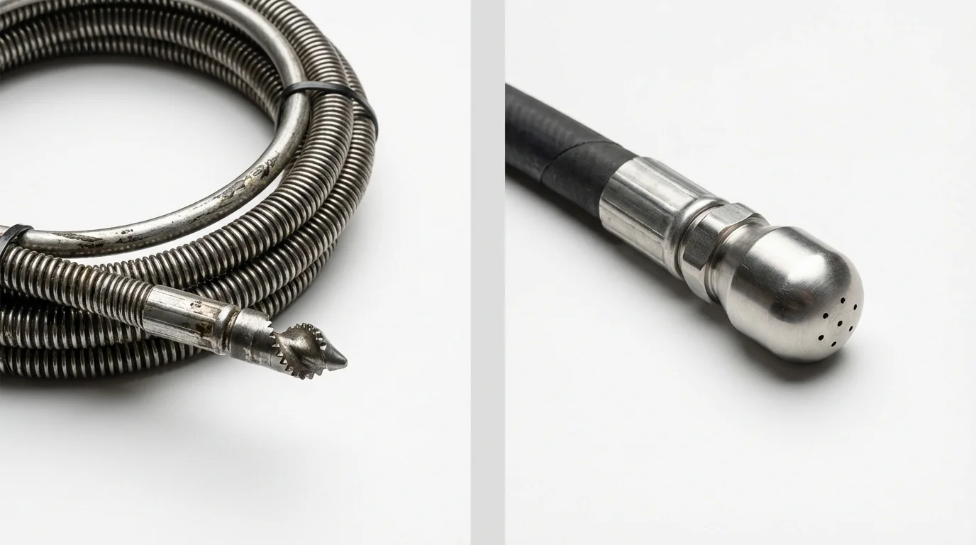 Drain snake cable and hydro jetting nozzle used for drain cleaning in Landrum, SC